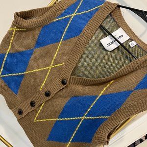 Plaid Brown and Blue Collusion Button Up Vest (Womens Size US 4)